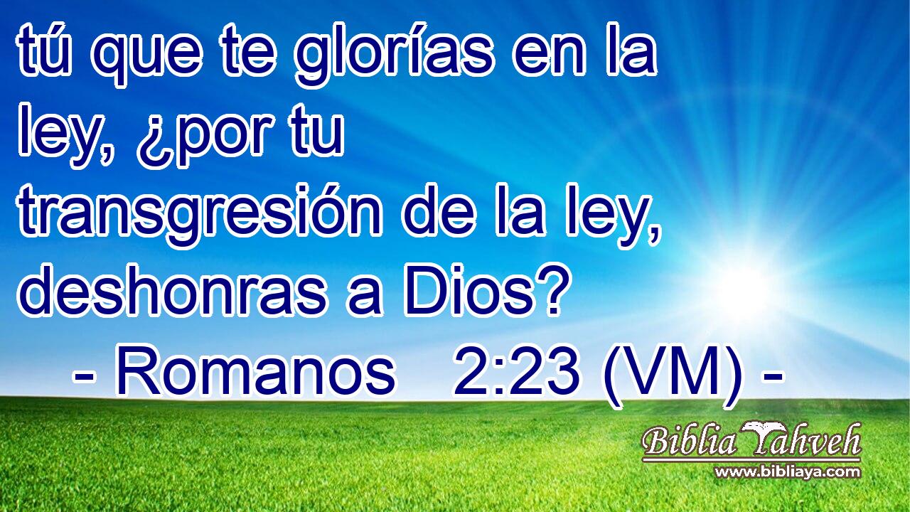  tú que te glorías en la ley, ¿por tu transgresión de la ley, deshonras a Dios? 