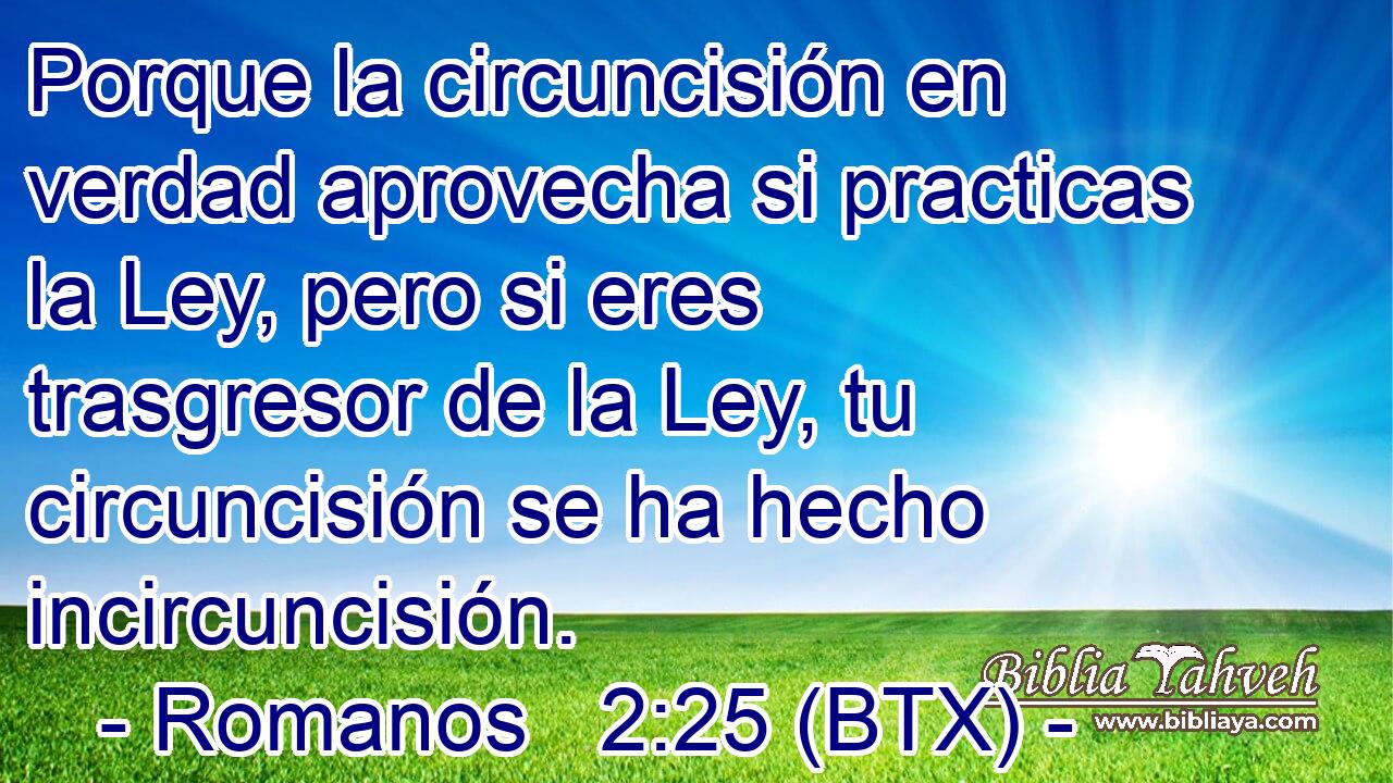 Porque la circuncisión en verdad aprovecha si practicas la Ley, pero si eres trasgresor de la Ley, tu circuncisión se ha hecho incircuncisión.