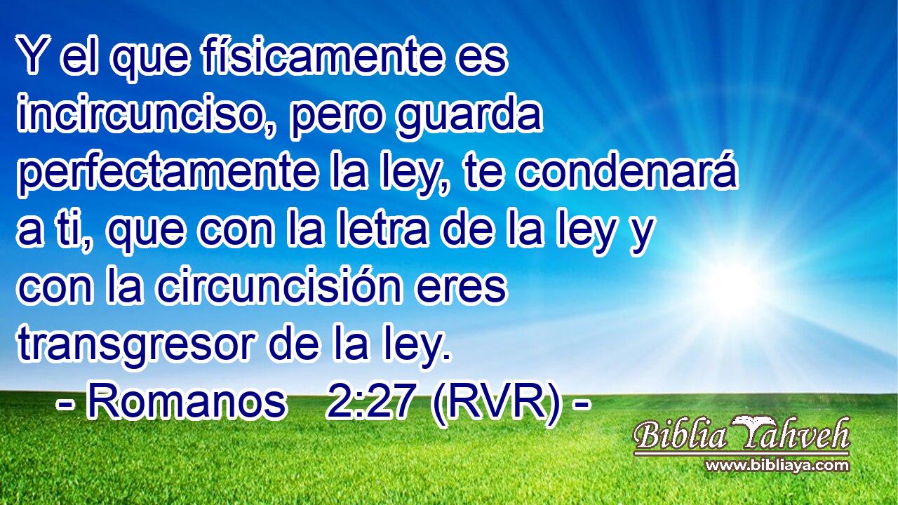 Y el que físicamente es incircunciso, pero guarda perfectamente la ley, te condenará a ti, que con la letra de la ley y con la circuncisión eres transgresor de la ley.