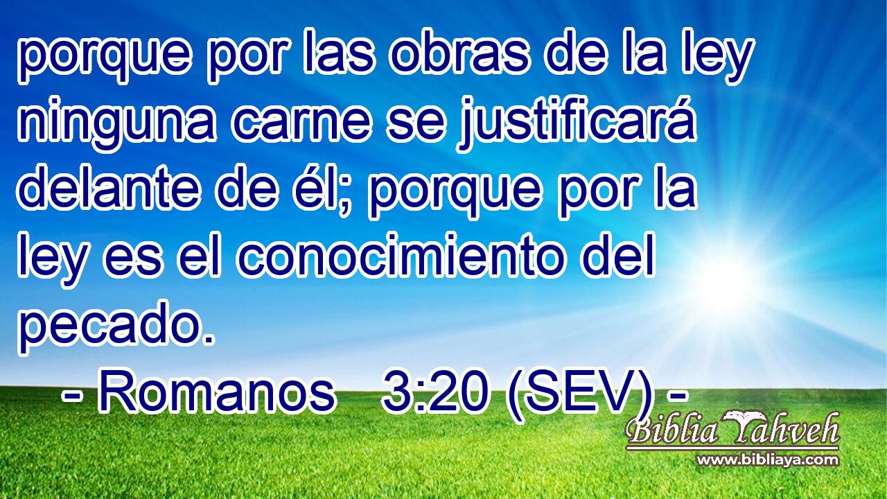 porque por las obras de la ley ninguna carne se justificará delante de él; porque por la ley es el conocimiento del pecado.