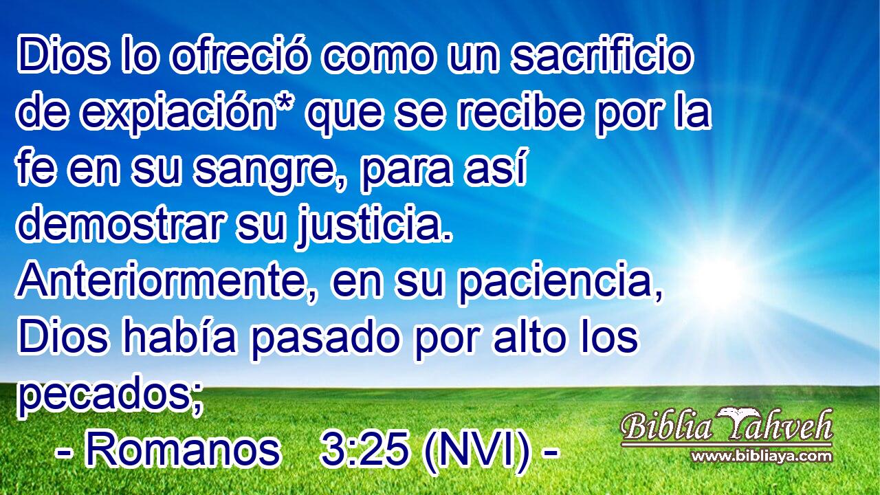  Dios lo ofreció como un sacrificio de expiación* que se recibe por la fe en su sangre, para así demostrar su justicia. Anteriormente, en su paciencia, Dios había pasado por alto los pecados; 