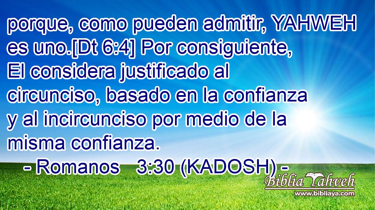 porque, como pueden admitir, YAHWEH es uno.[Dt 6:4] Por consiguiente, El considera justificado al circunciso, basado en la confianza y al incircunciso por medio de la misma confianza. 