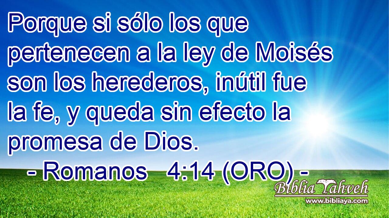  Porque si sólo los que pertenecen a la ley de Moisés son los herederos, inútil fue la fe, y queda sin efecto la promesa de Dios. 