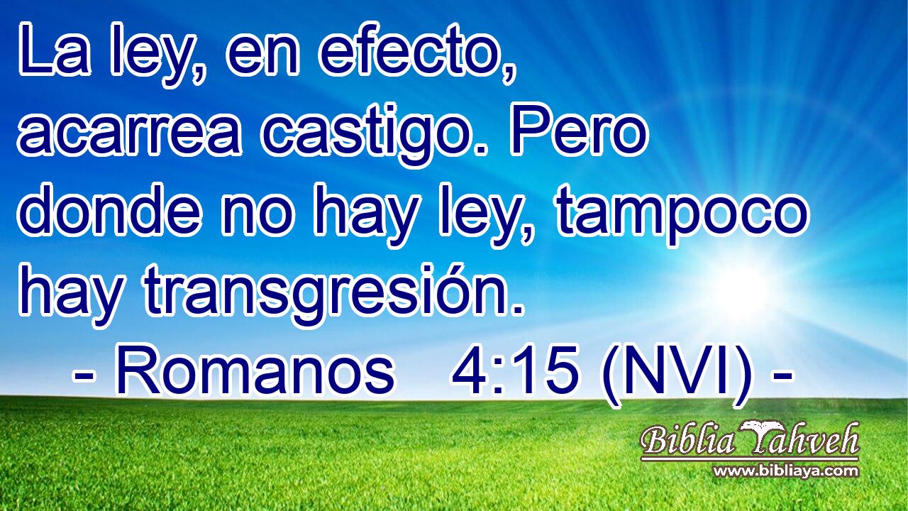  La ley, en efecto, acarrea castigo. Pero donde no hay ley, tampoco hay transgresión. 