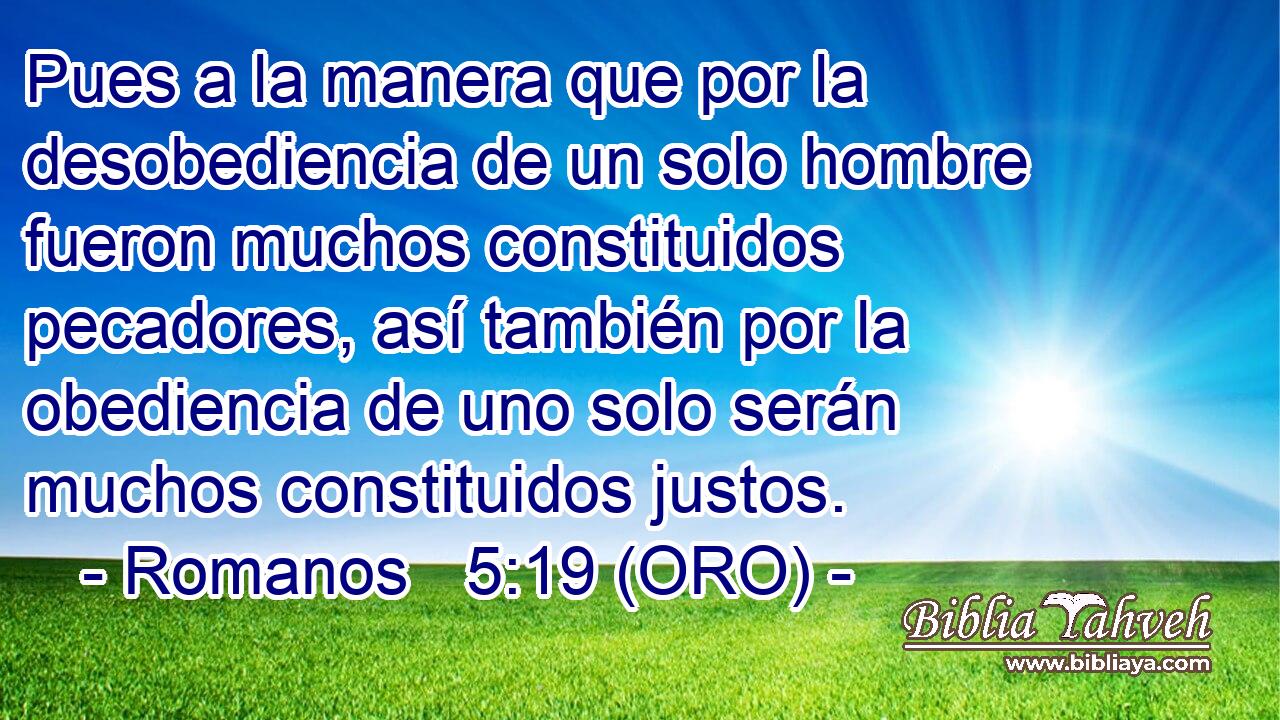  Pues a la manera que por la desobediencia de un solo hombre fueron muchos constituidos pecadores, así también por la obediencia de uno solo serán muchos constituidos justos. 