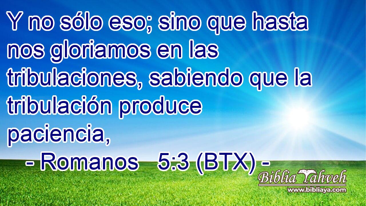 Y no sólo eso; sino que hasta nos gloriamos en las tribulaciones, sabiendo que la tribulación produce paciencia,