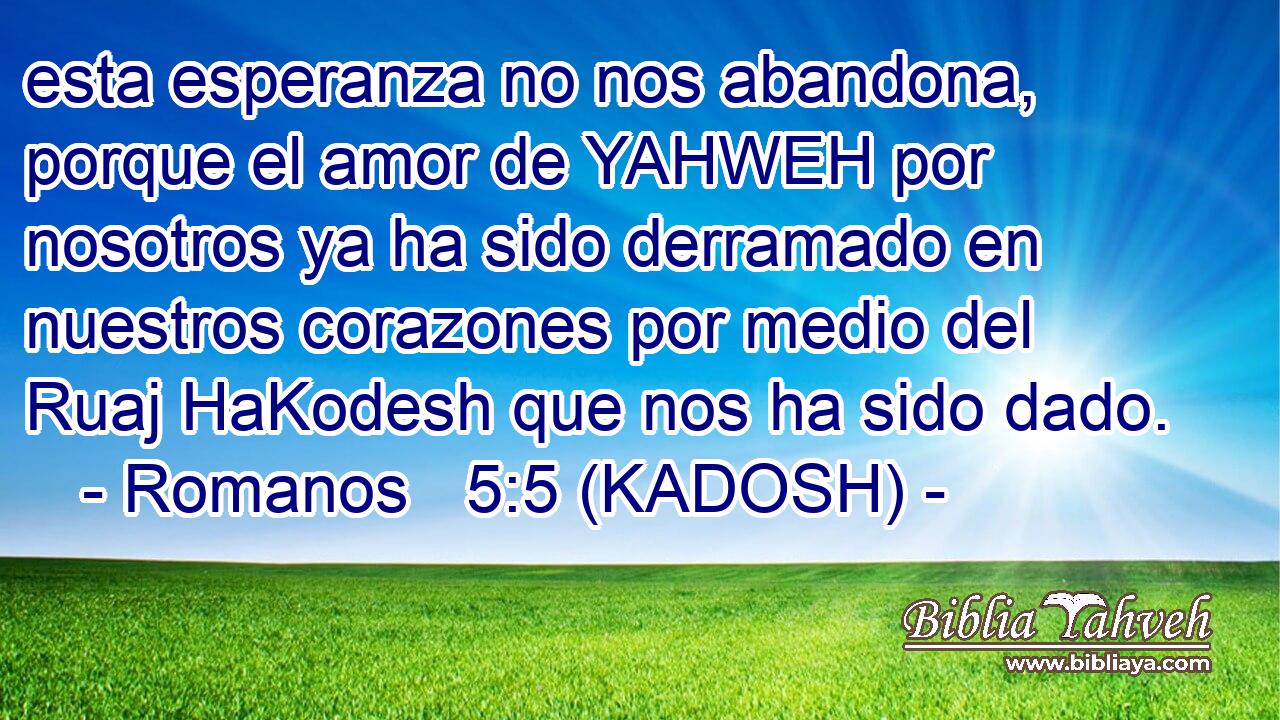  esta esperanza no nos abandona, porque el amor de YAHWEH por nosotros ya ha sido derramado en nuestros corazones por medio del Ruaj HaKodesh que nos ha sido dado. 