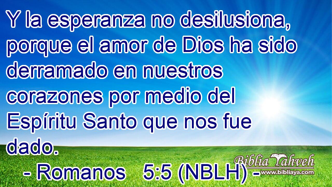  Y la esperanza no desilusiona, porque el amor de Dios ha sido derramado en nuestros corazones por medio del Espíritu Santo que nos fue dado. 
