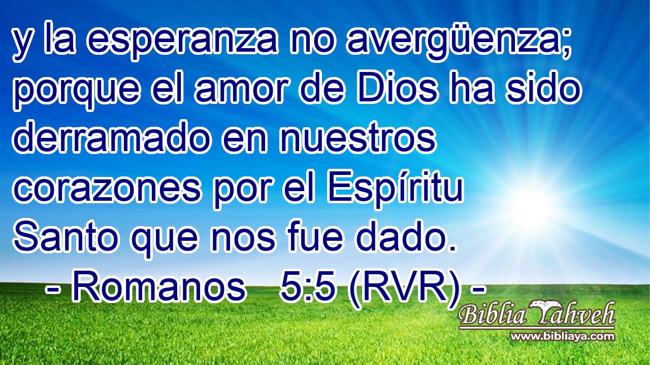y la esperanza no avergüenza; porque el amor de Dios ha sido derramado en nuestros corazones por el Espíritu Santo que nos fue dado.