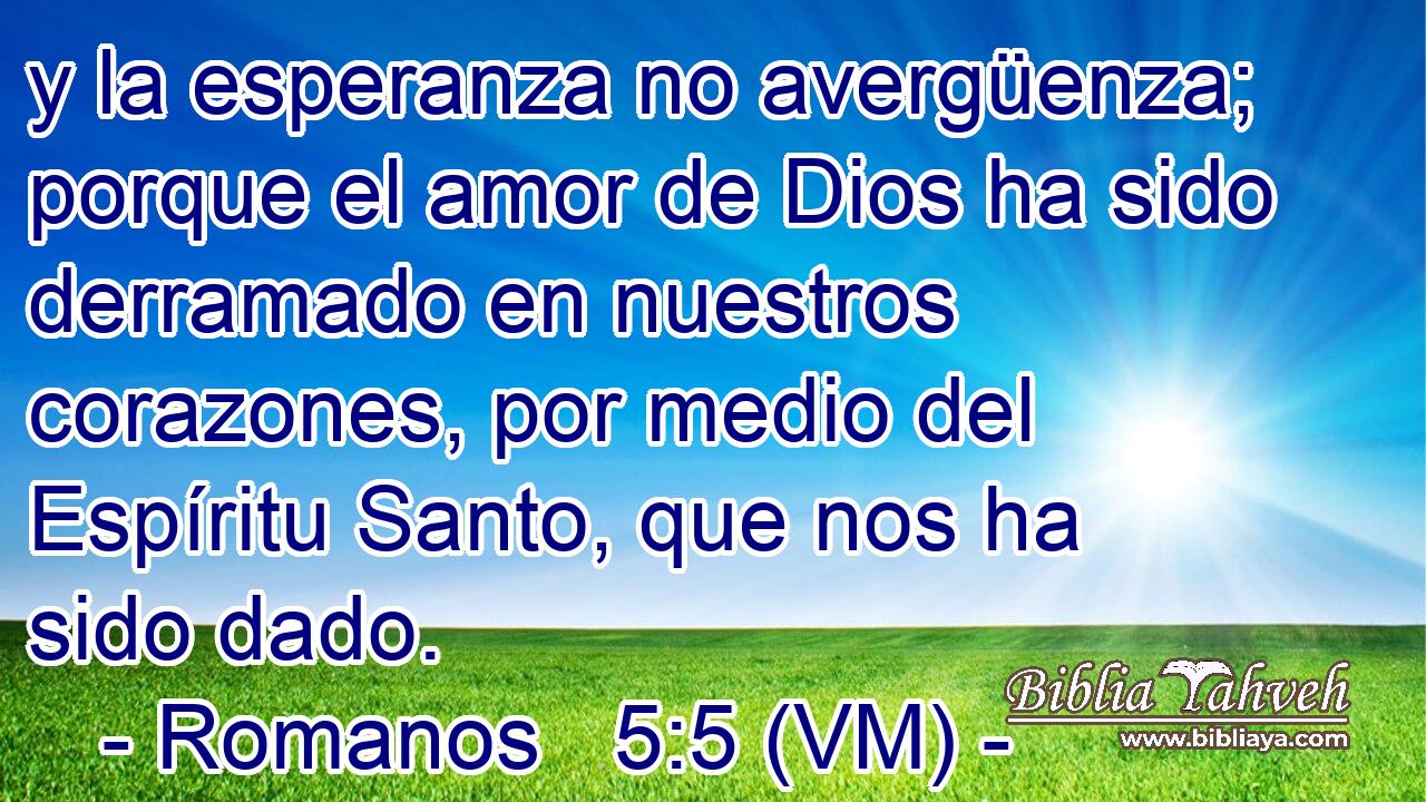  y la esperanza no avergüenza; porque el amor de Dios ha sido derramado en nuestros corazones, por medio del Espíritu Santo, que nos ha sido dado. 