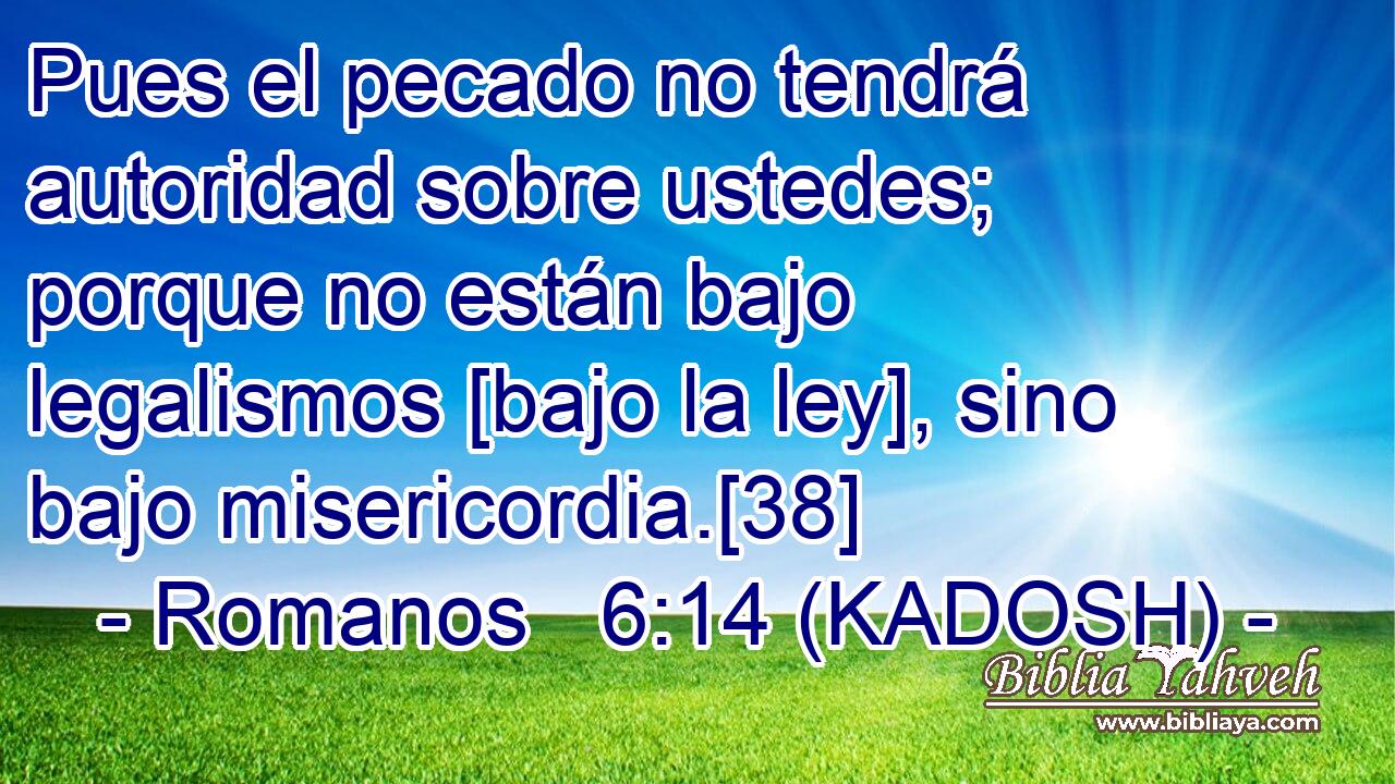  Pues el pecado no tendrá autoridad sobre ustedes; porque no están bajo legalismos [bajo la ley], sino bajo misericordia.[38] 