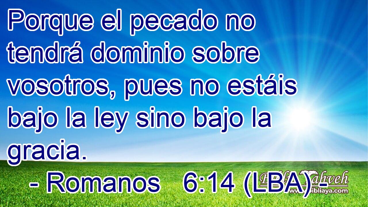 Porque el pecado no tendrá dominio sobre vosotros, pues no estáis bajo la ley sino bajo la gracia.
