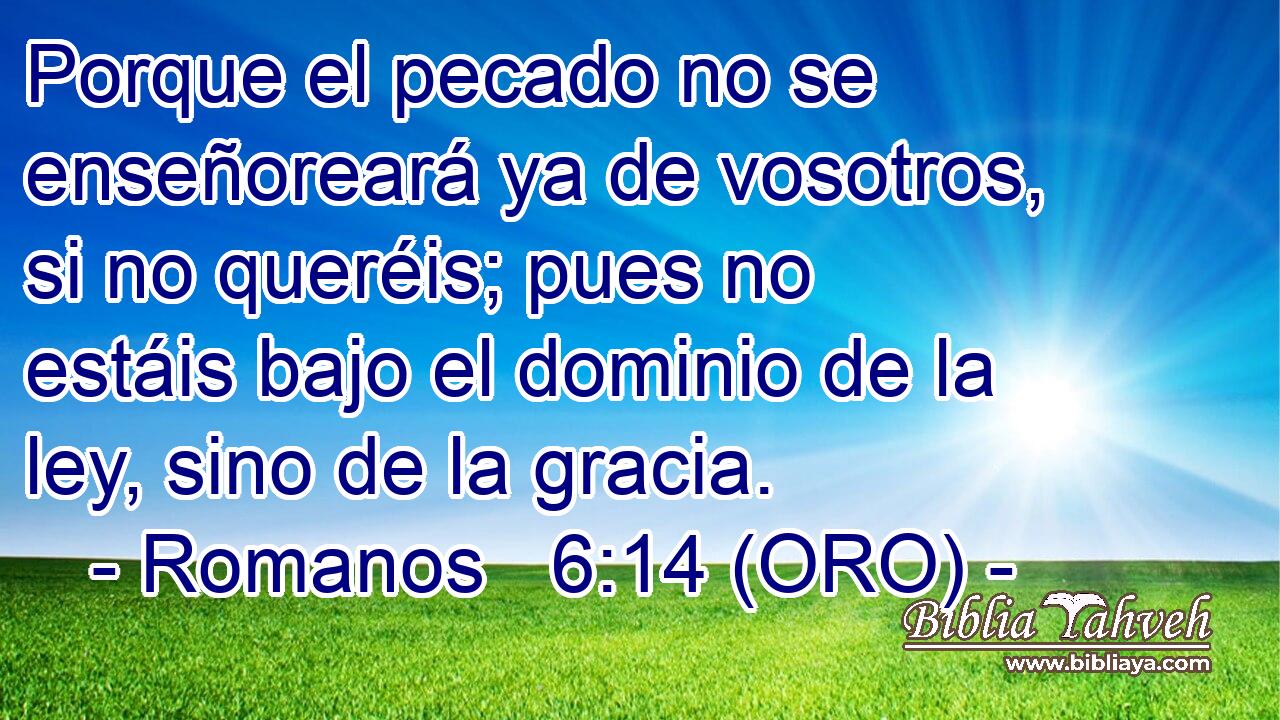  Porque el pecado no se enseñoreará ya de vosotros, si no queréis; pues no estáis bajo el dominio de la ley, sino de la gracia. 