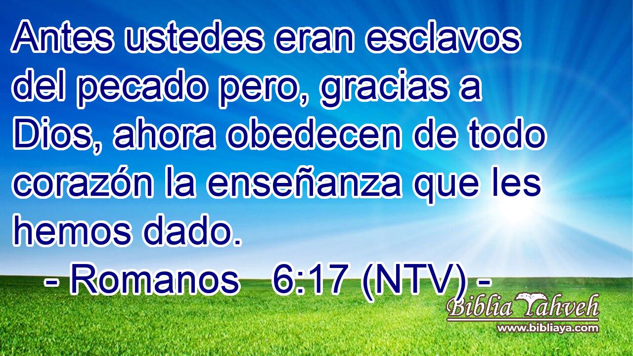 Antes ustedes eran esclavos del pecado pero, gracias a Dios, ahora obedecen de todo corazón la enseñanza que les hemos dado.