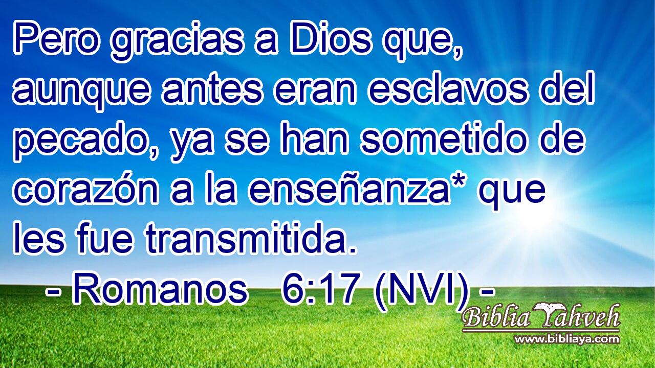  Pero gracias a Dios que, aunque antes eran esclavos del pecado, ya se han sometido de corazón a la enseñanza* que les fue transmitida. 