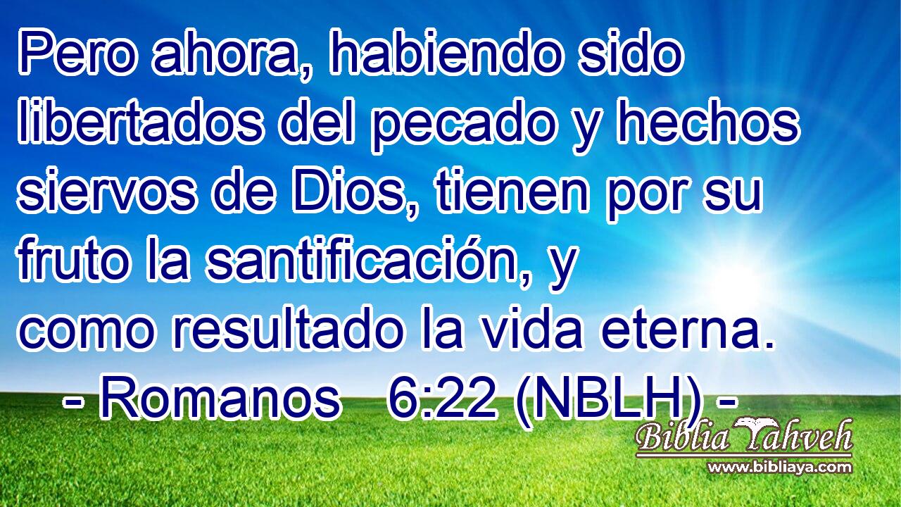  Pero ahora, habiendo sido libertados del pecado y hechos siervos de Dios, tienen por su fruto la santificación, y como resultado la vida eterna. 
