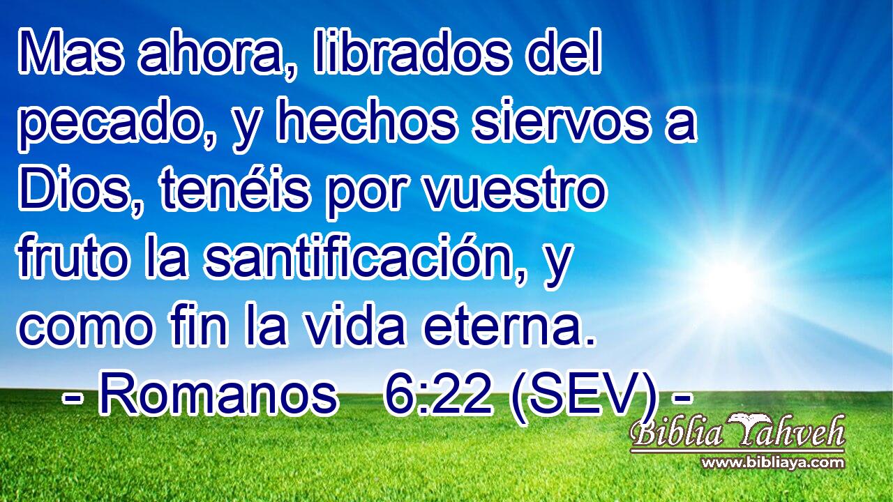 Mas ahora, librados del pecado, y hechos siervos a Dios, tenéis por vuestro fruto la santificación, y como fin la vida eterna.