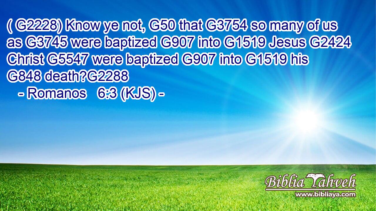 ( G2228) Know ye not, G50 that G3754 so many of us as G3745 were baptized G907 into G1519 Jesus G2424 Christ G5547 were baptized G907 into G1519 his G848 death?G2288