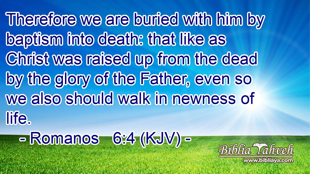 Therefore we are buried with him by baptism into death: that like as Christ was raised up from the dead by the glory of the Father, even so we also should walk in newness of life.
