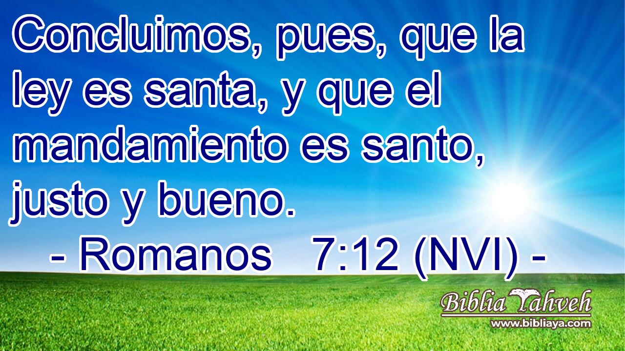  Concluimos, pues, que la ley es santa, y que el mandamiento es santo, justo y bueno. 