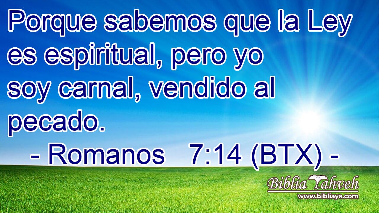 Porque sabemos que la Ley es espiritual, pero yo soy carnal, vendido al pecado.
