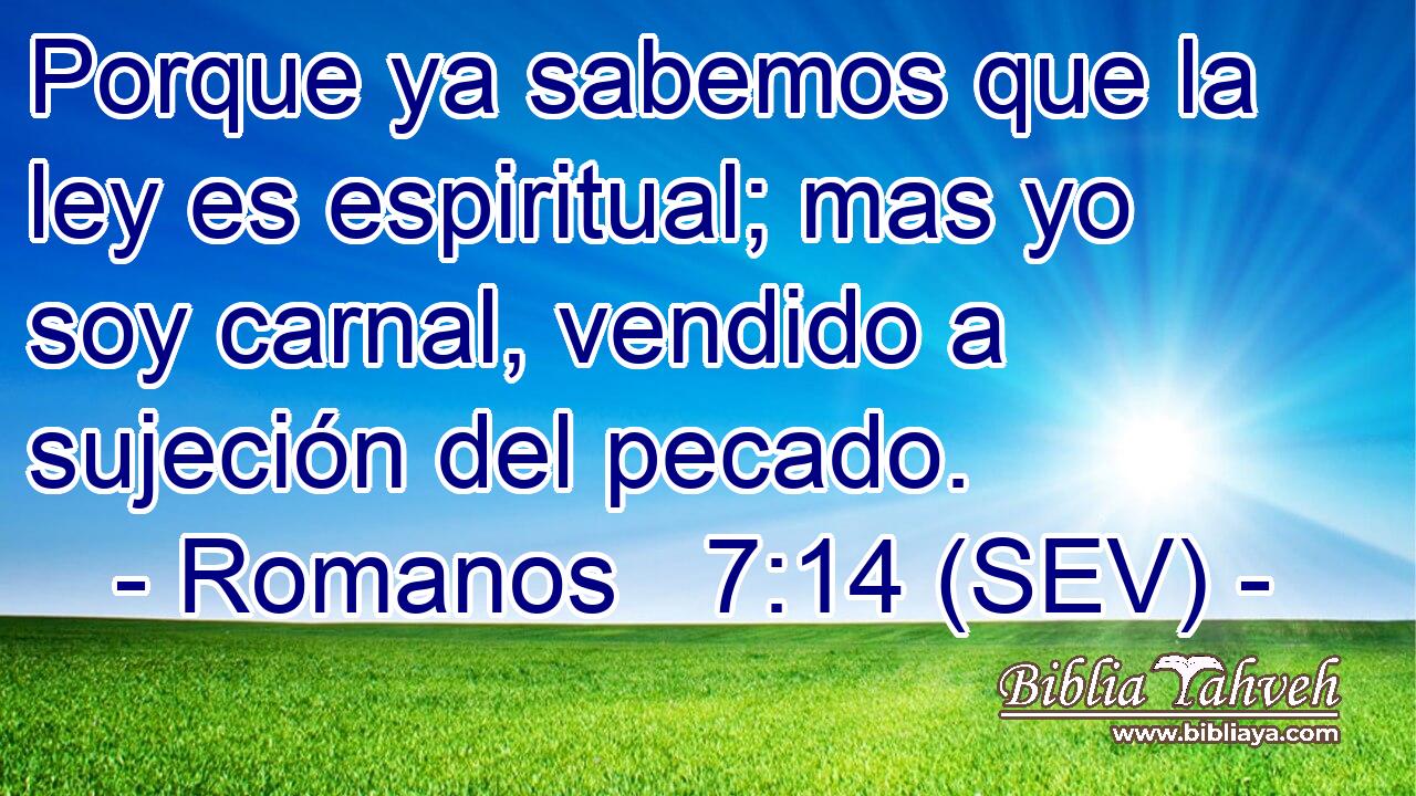Porque ya sabemos que la ley es espiritual; mas yo soy carnal, vendido a sujeción del pecado.