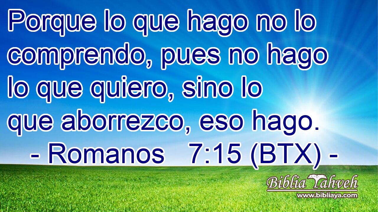 Porque lo que hago no lo comprendo, pues no hago lo que quiero, sino lo que aborrezco, eso hago.