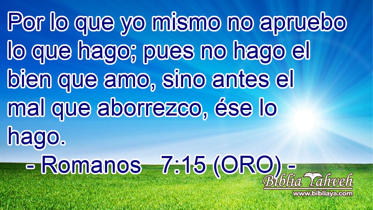  Por lo que yo mismo no apruebo lo que hago; pues no hago el bien que amo, sino antes el mal que aborrezco, ése lo hago. 