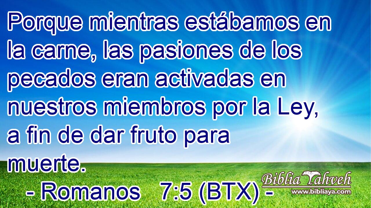Porque mientras estábamos en la carne, las pasiones de los pecados eran activadas en nuestros miembros por la Ley, a fin de dar fruto para muerte.