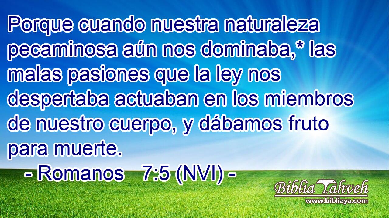  Porque cuando nuestra naturaleza pecaminosa aún nos dominaba,* las malas pasiones que la ley nos despertaba actuaban en los miembros de nuestro cuerpo, y dábamos fruto para muerte. 