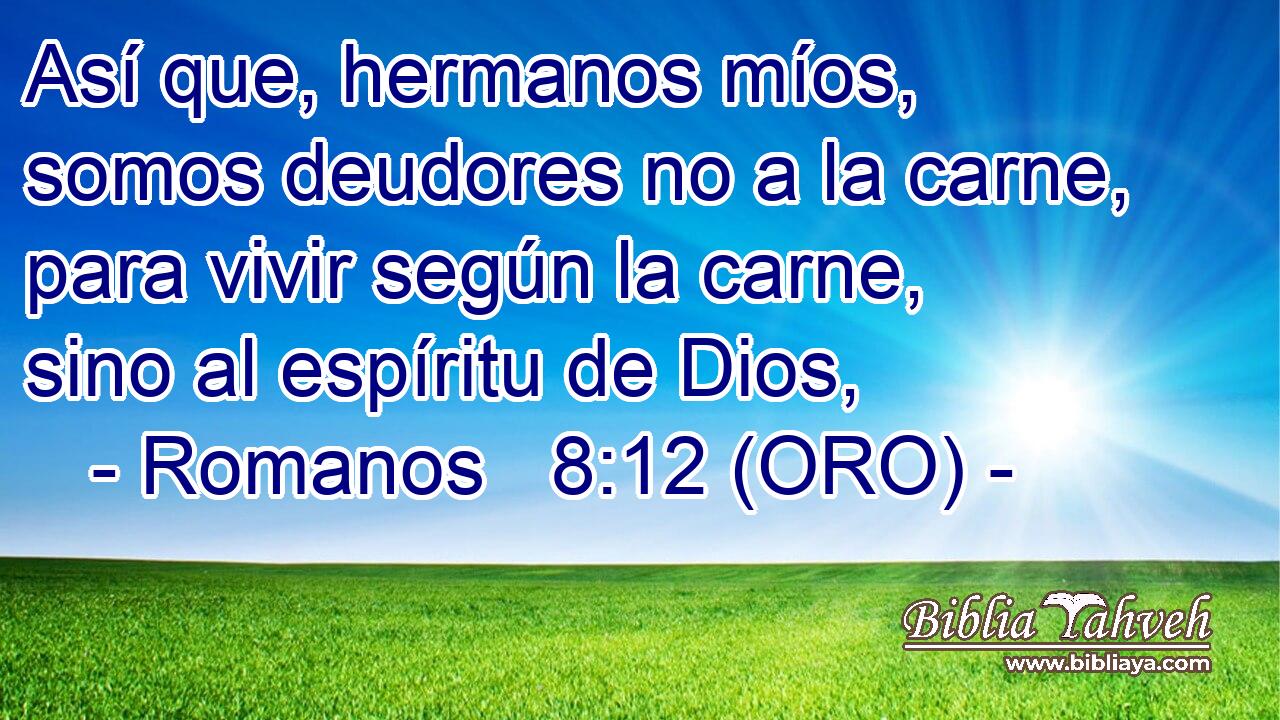  Así que, hermanos míos, somos deudores no a la carne, para vivir según la carne, sino al espíritu de Dios, 