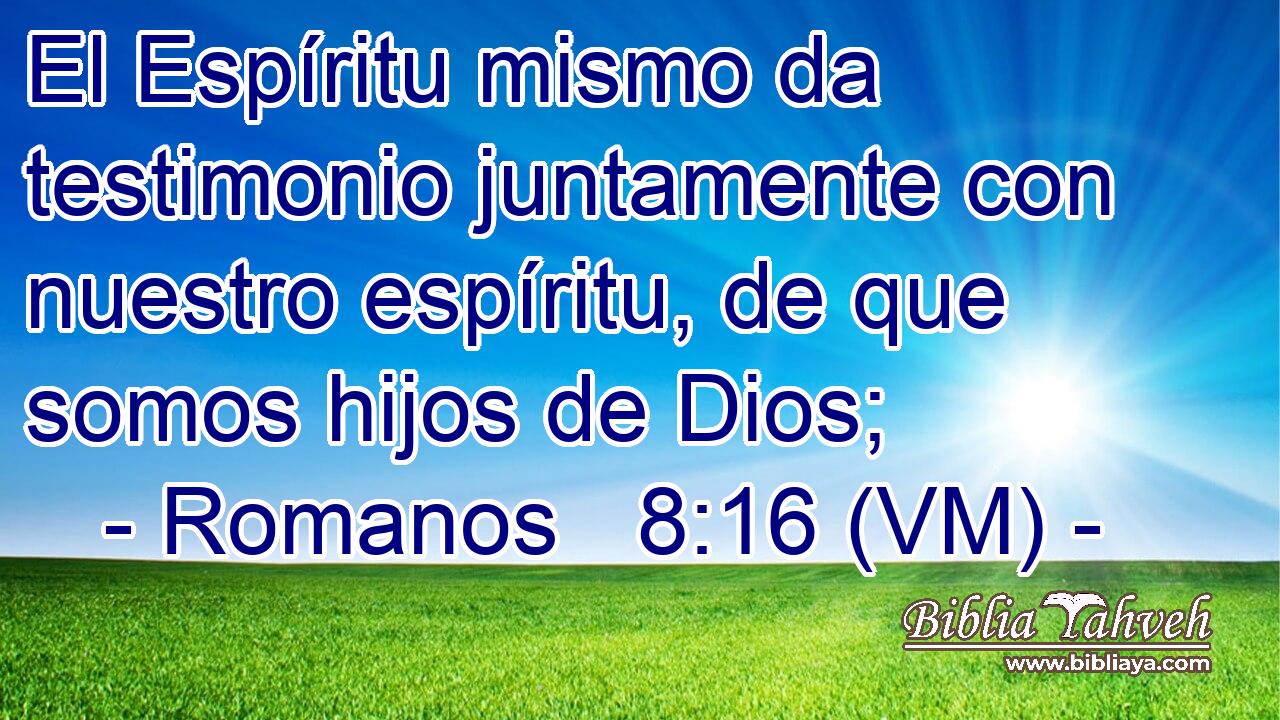  El Espíritu mismo da testimonio juntamente con nuestro espíritu, de que somos hijos de Dios; 