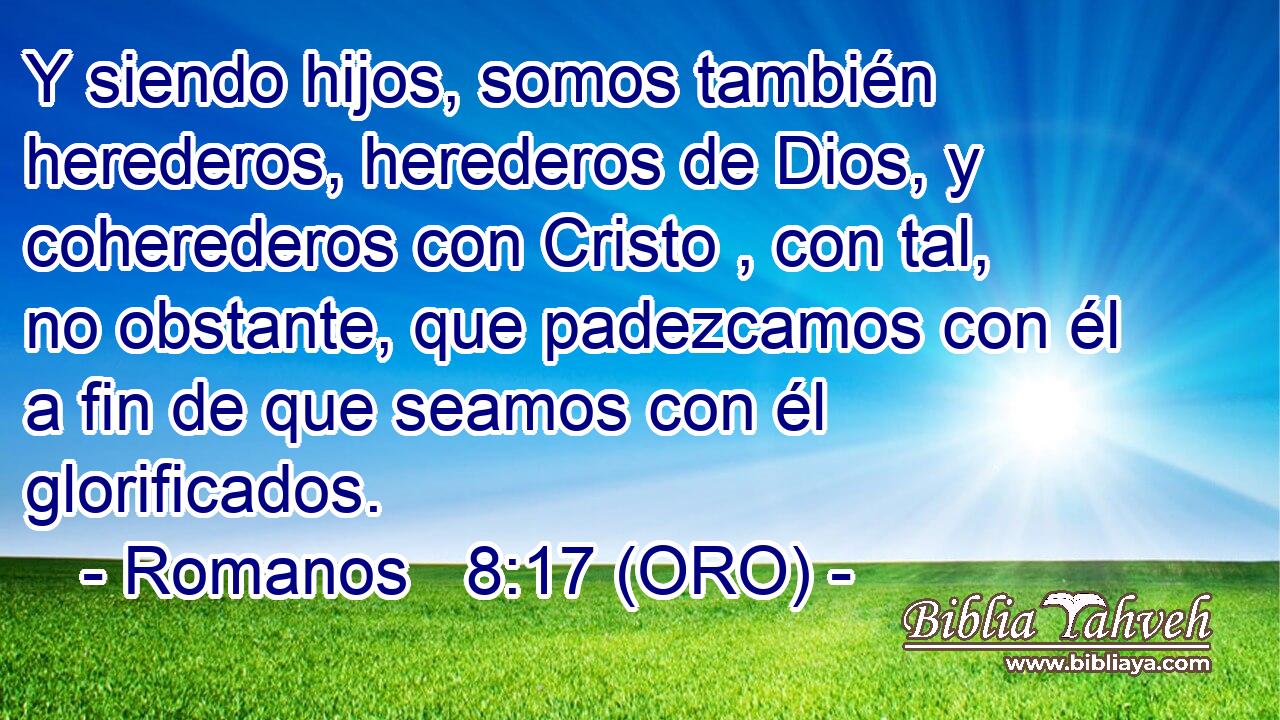  Y siendo hijos, somos también herederos, herederos de Dios, y coherederos con Cristo , con tal, no obstante, que padezcamos con él a fin de que seamos con él glorificados. 