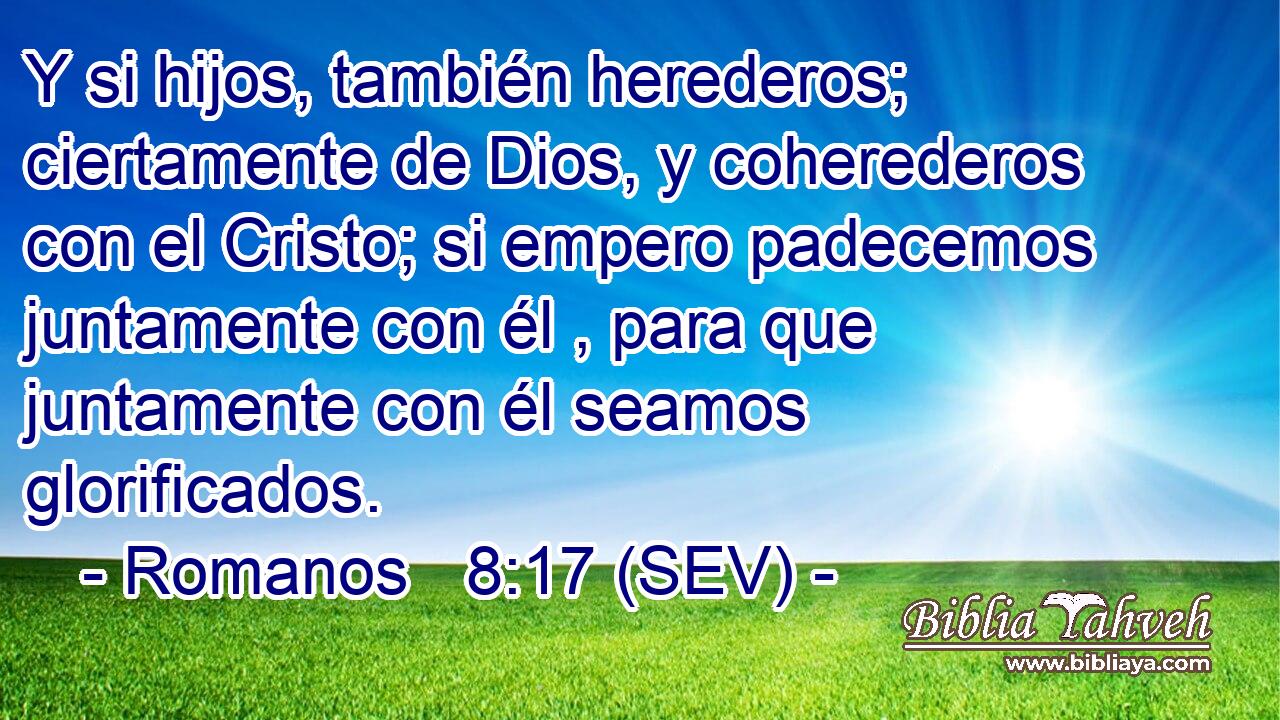 Y si hijos, también herederos; ciertamente de Dios, y coherederos con el Cristo; si empero padecemos juntamente con él , para que juntamente con él seamos glorificados.