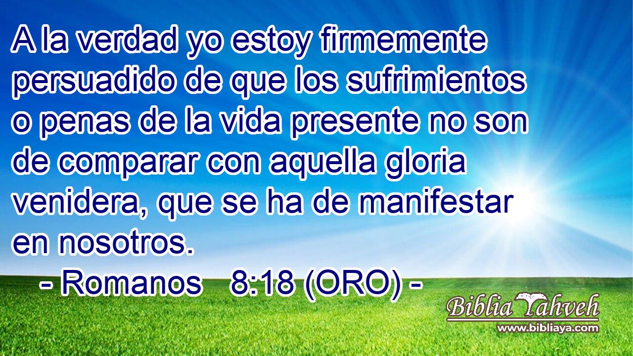  A la verdad yo estoy firmemente persuadido de que los sufrimientos o penas de la vida presente no son de comparar con aquella gloria venidera, que se ha de manifestar en nosotros. 