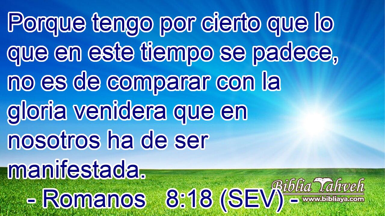Porque tengo por cierto que lo que en este tiempo se padece, no es de comparar con la gloria venidera que en nosotros ha de ser manifestada.