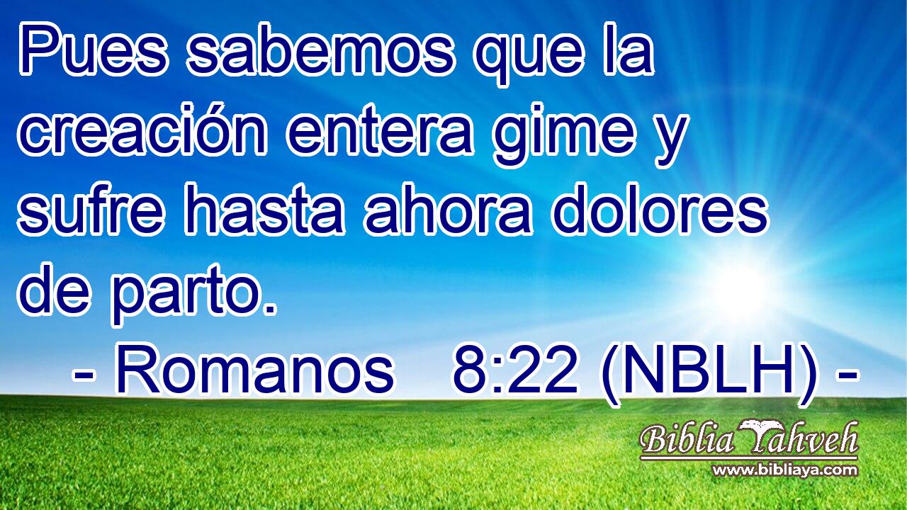  Pues sabemos que la creación entera gime y sufre hasta ahora dolores de parto. 