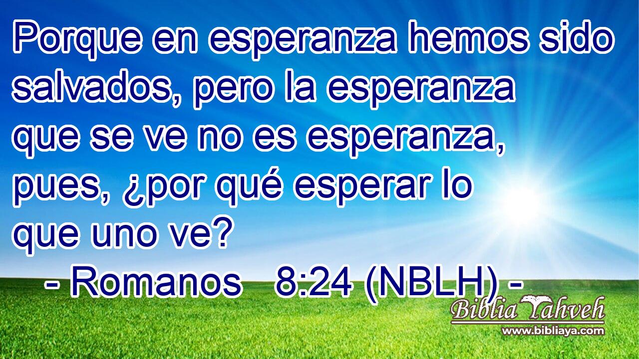  Porque en esperanza hemos sido salvados, pero la esperanza que se ve no es esperanza, pues, ¿por qué esperar lo que uno ve? 