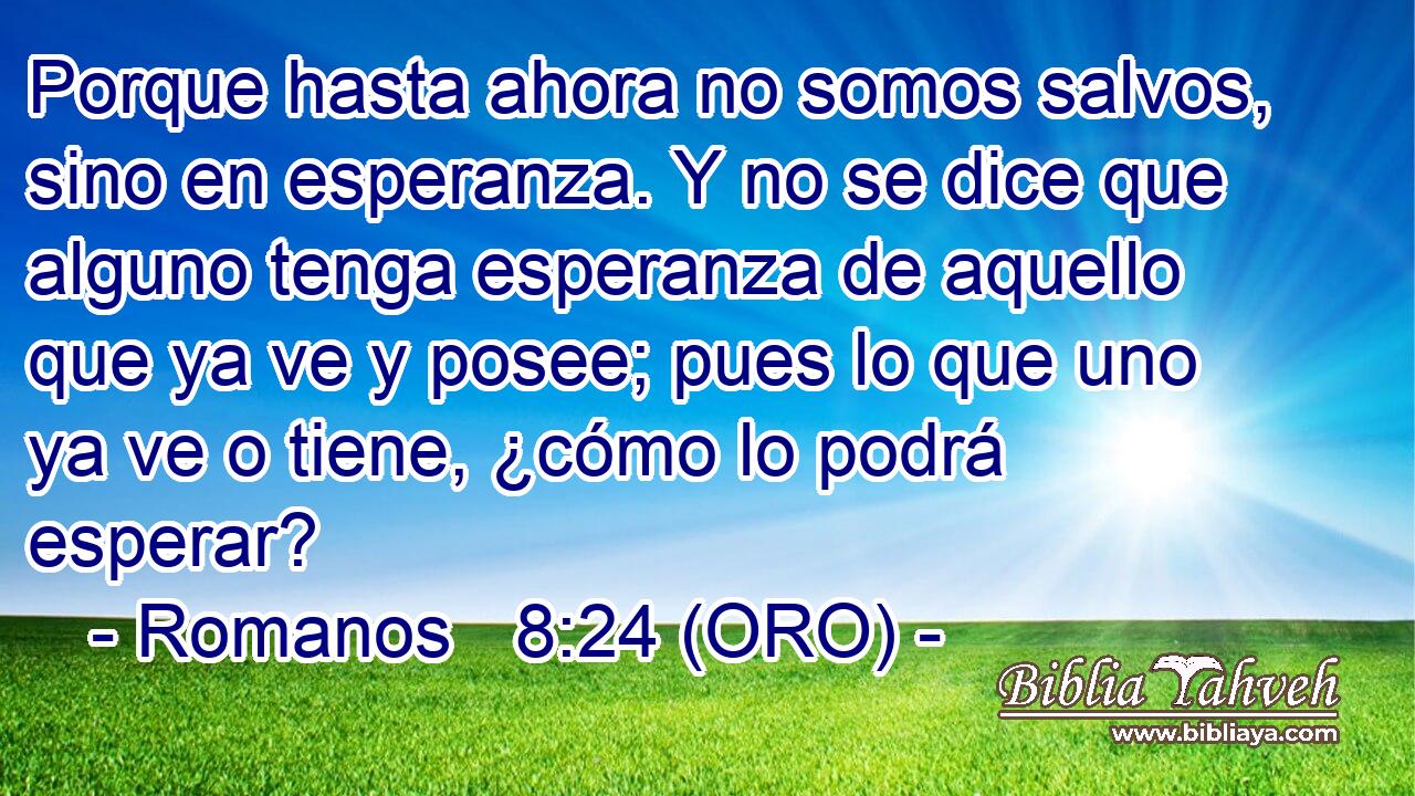 Porque hasta ahora no somos salvos, sino en esperanza. Y no se dice que alguno tenga esperanza de aquello que ya ve y posee; pues lo que uno ya ve o tiene, ¿cómo lo podrá esperar? 