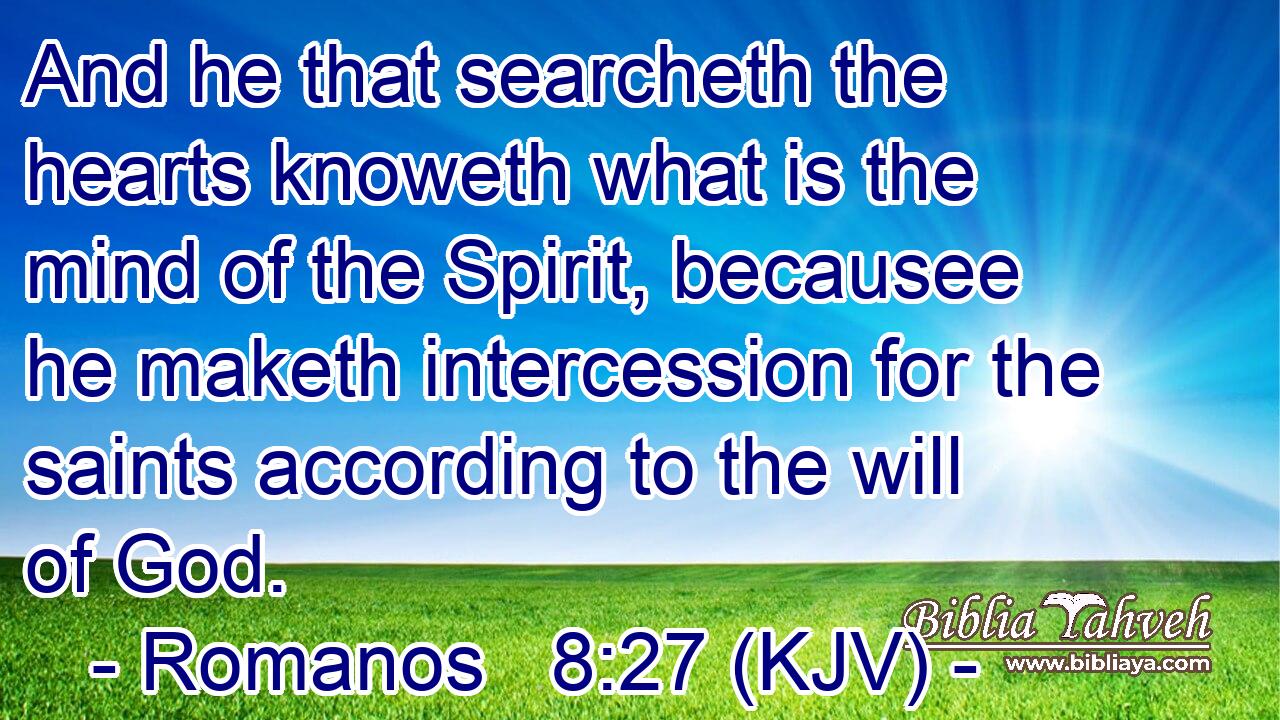 And he that searcheth the hearts knoweth what is the mind of the Spirit, becausee he maketh intercession for the saints according to the will of God.