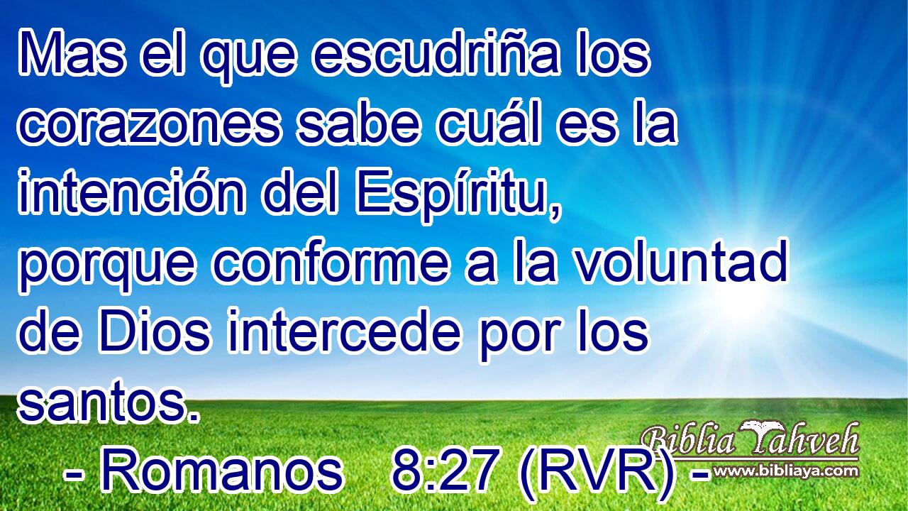 Mas el que escudriña los corazones sabe cuál es la intención del Espíritu, porque conforme a la voluntad de Dios intercede por los santos.