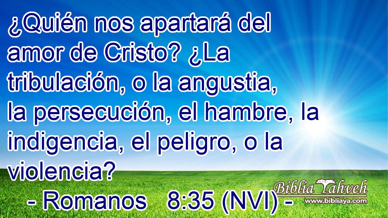  ¿Quién nos apartará del amor de Cristo? ¿La tribulación, o la angustia, la persecución, el hambre, la indigencia, el peligro, o la violencia? 
