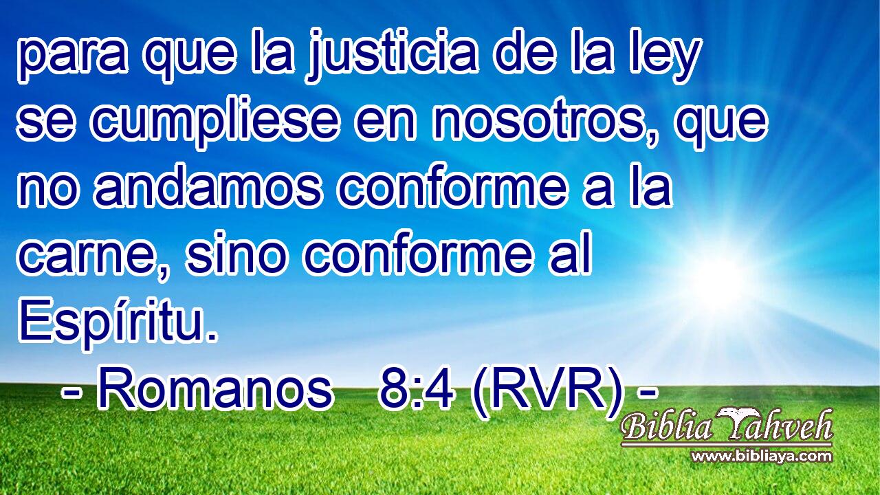 para que la justicia de la ley se cumpliese en nosotros, que no andamos conforme a la carne, sino conforme al Espíritu.