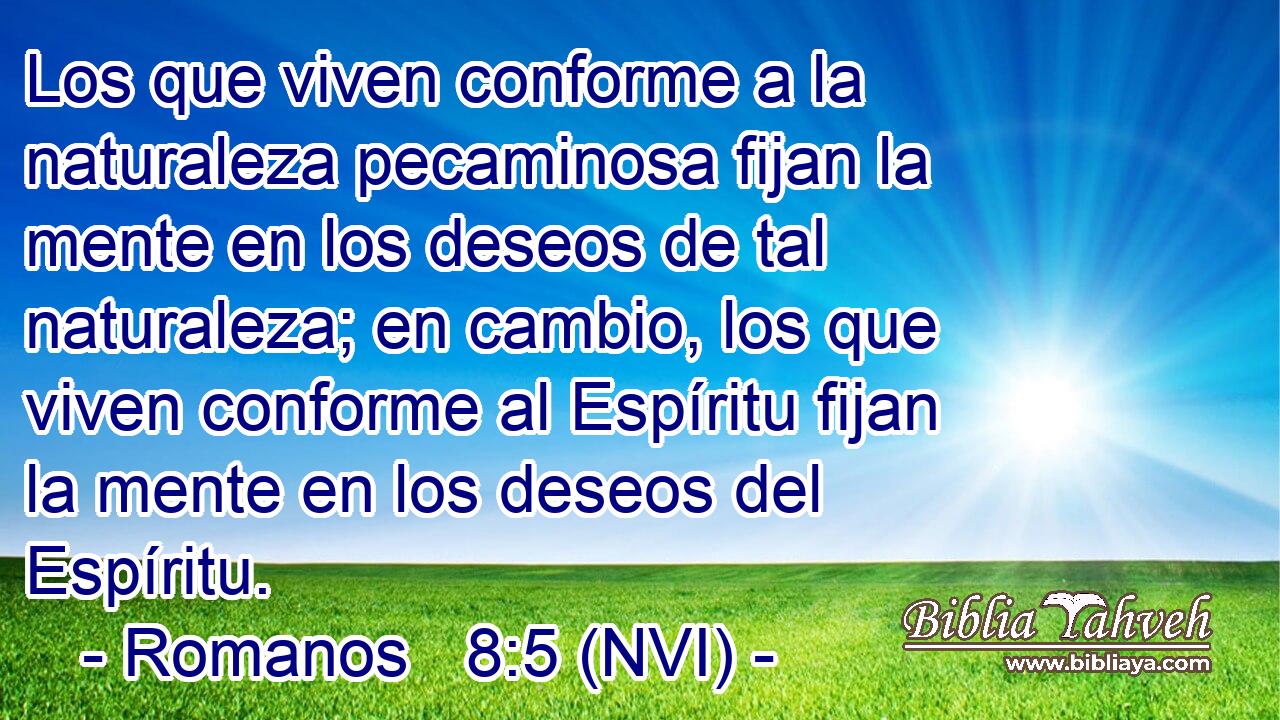  Los que viven conforme a la naturaleza pecaminosa fijan la mente en los deseos de tal naturaleza; en cambio, los que viven conforme al Espíritu fijan la mente en los deseos del Espíritu. 