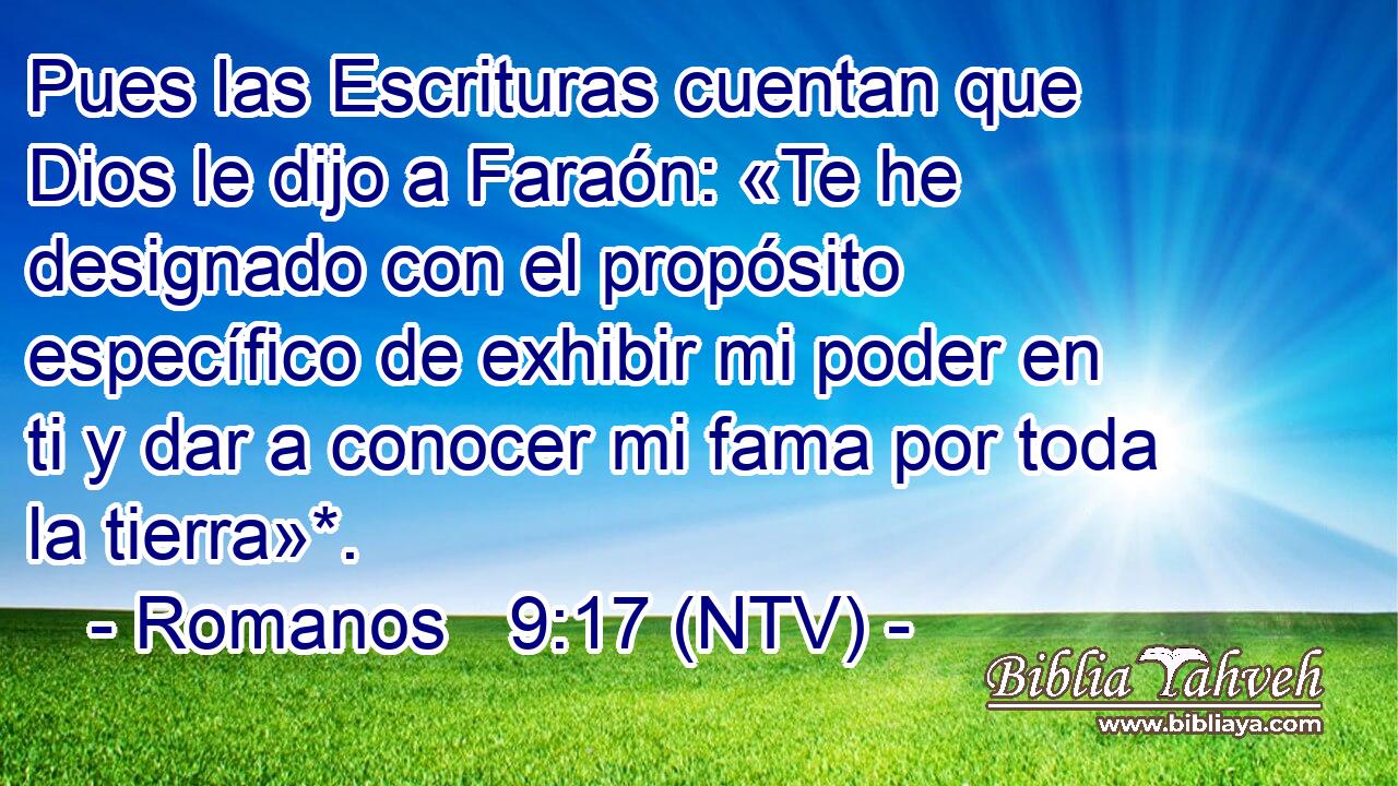 Pues las Escrituras cuentan que Dios le dijo a Faraón: «Te he designado con el propósito específico de exhibir mi poder en ti y dar a conocer mi fama por toda la tierra»*.