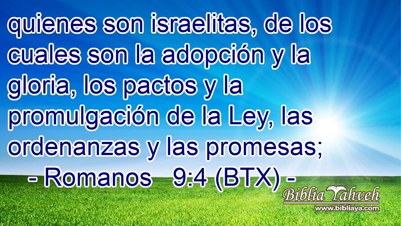 quienes son israelitas, de los cuales son la adopción y la gloria, los pactos y la promulgación de la Ley, las ordenanzas y las promesas;