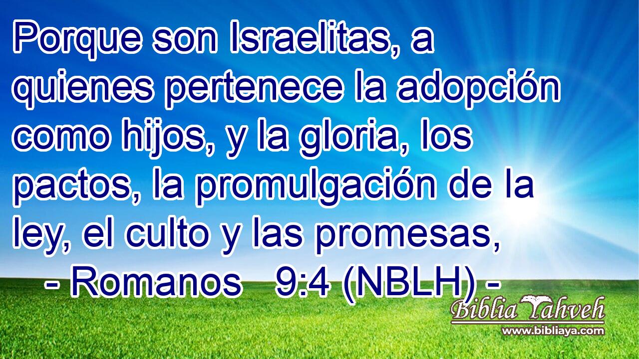  Porque son Israelitas, a quienes pertenece la adopción como hijos, y la gloria, los pactos, la promulgación de la ley, el culto y las promesas, 