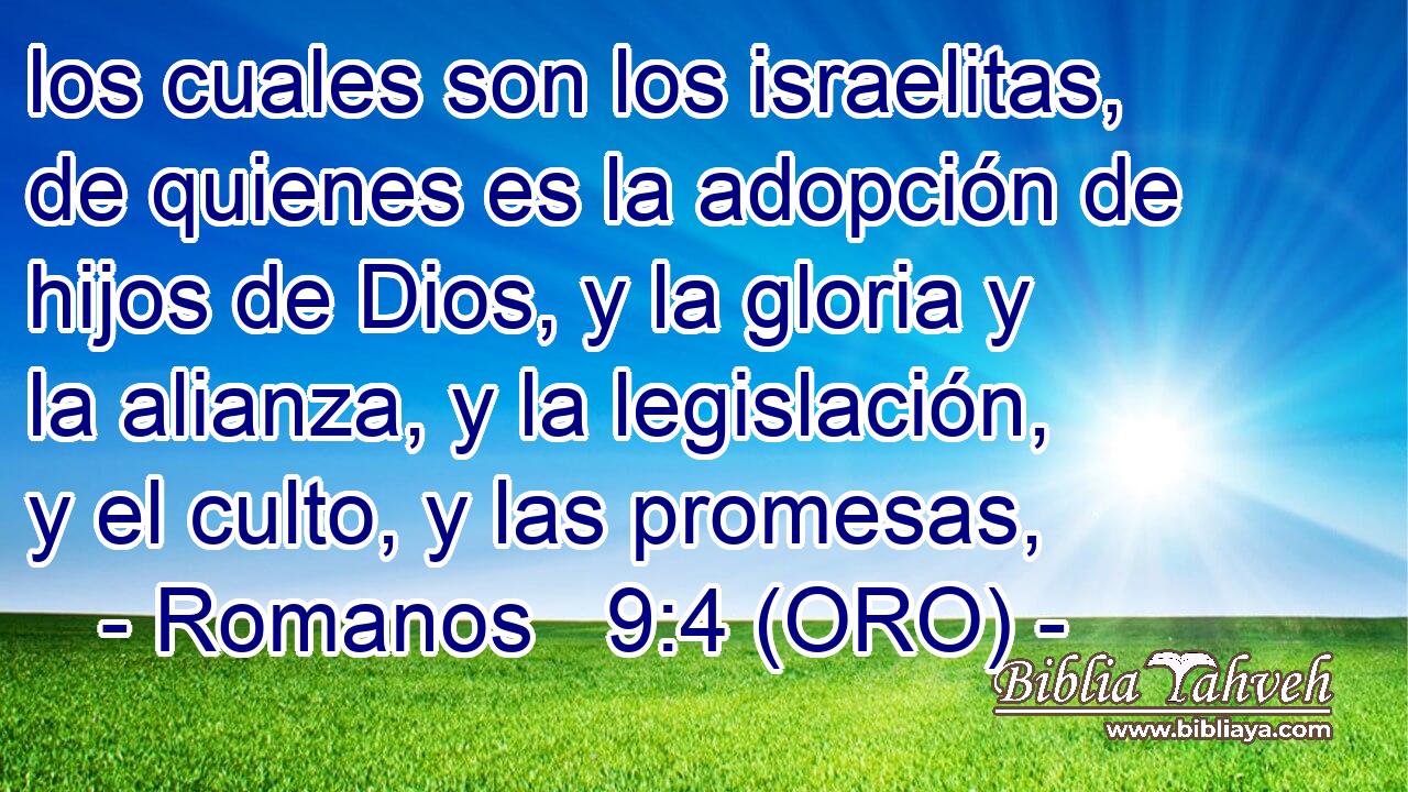  los cuales son los israelitas, de quienes es la adopción de hijos de Dios, y la gloria y la alianza, y la legislación, y el culto, y las promesas, 