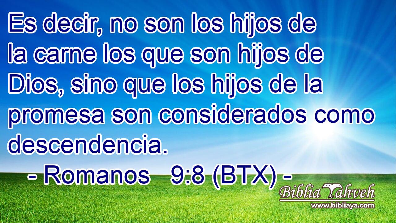 Es decir, no son los hijos de la carne los que son hijos de Dios, sino que los hijos de la promesa son considerados como descendencia.