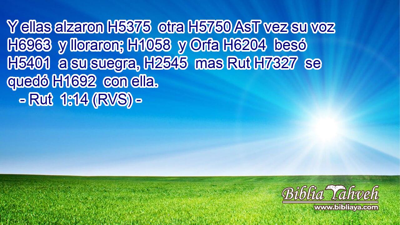 Y ellas alzaron H5375  otra H5750 AsT vez su voz H6963  y lloraron; H1058  y Orfa H6204  besó H5401  a su suegra, H2545  mas Rut H7327  se quedó H1692  con ella. 